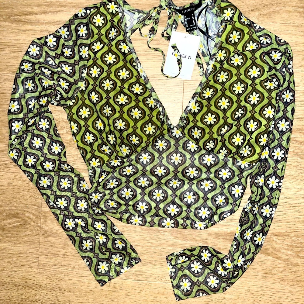 Forever 21 Floral Mesh Shirt, Size M